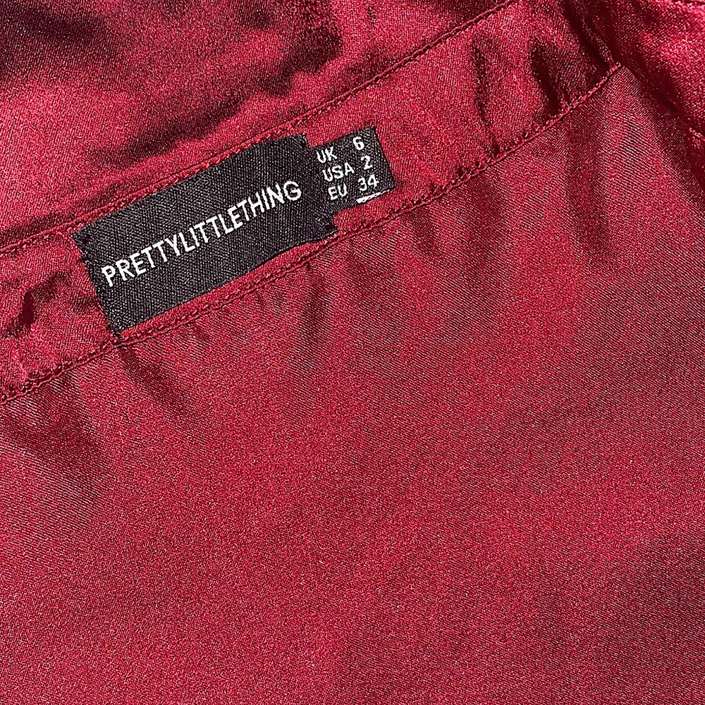 PRETTYLITTLETHING Dark Red Satin Dress Women’s - Picture 4 of 10